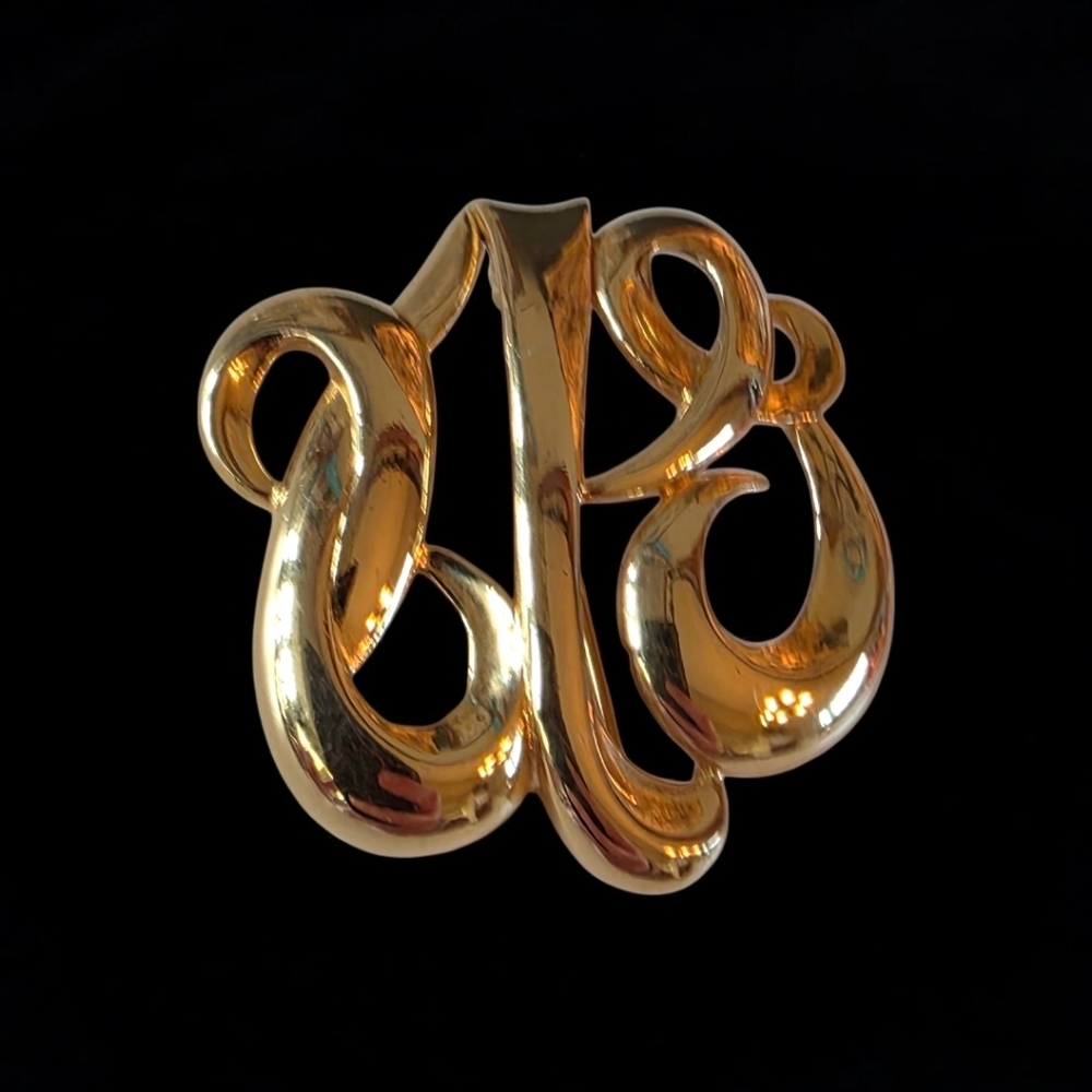 Vintage Monet Gold Script Monogram Brooch — Signed